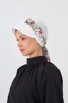Krem Şapkalı Tesettür Bone Kesik Elyaf Desenli Şifon Kemerli - Hürrem Bone 1902_40