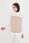 Krem Tesettür Balıkçı Yaka Boyunluklu Kolluk Viskon Düz - Hürrem Bone 1025_40