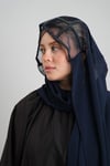 Lacivert Arkadan Bağlamalı Abiye Şal Şifon Kare Desenli Taşlı - Hürrem Bone 1900_02
