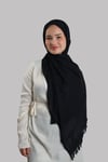 Lacivert Klasik Şal Kendinden Desenli Jakar Kumaş Lazer Kesim Saçaklı - Hürrem Bone 202138_02