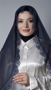 Lacivert Namaz Başörtüsü Şal Şifon Kumaş Güpürlü - Hürrem Bone 202106_02