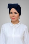 Lacivert Pratik Hazır Geçmeli Tesettür Bone Sandy Kumaş Fiyonklu Büzgülü - Hürrem 7006