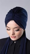 Lacivert Pratik Hazır Geçmeli Tesettür Bone Sandy Kumaş Atkılı  - Hürrem Bone 2204_02