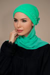 Mint Yeşili Pratik Hazır Geçmeli Tesettür Bone Sandy Kumaş Örgülü Güllü - Şifon Atkılı - Hürrem 1203A