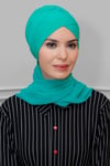 Mint Yeşili Pratik Hazır Geçmeli Tesettür Bone Sandy Kumaş Çapraz Büzgülü - Şifon Atkılı - Hürrem 1801A
