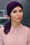 Mürdüm Pratik Hazır Geçmeli Tesettür Bone Sandy Kumaş Örgülü Güllü - Hürrem 1203
