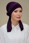 Mürdüm Pratik Hazır Geçmeli Tesettür Bone Sandy Kumaş Kemerli Taşlı - Hürrem 1205
