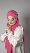 Pembe Pratik Hazır Geçmeli Bone Şal Şifon Kumaş Kendinden Boneli Üç Bantlı - Hürrem Bone 1451_04