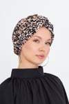 Pudra Çapraz Büzgülü Tesettür Bone Sandy Leopar Desen - Hürrem Bone 2511_06