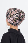 Pudra Çapraz Büzgülü Tesettür Bone Sandy Leopar Desen - Hürrem Bone 2511_06