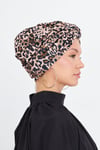 Pudra Çapraz Büzgülü Tesettür Bone Sandy Leopar Desen - Hürrem Bone 2511_06