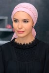 Pudra Pratik Hazır Geçmeli Tesettür Bone Sandy Kumaş Örgülü Güllü - Hürrem 1203