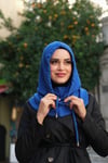 Saks Mavisi Bağcıklı Salaş Balaklava Boyunluklu Bere Triko Düz - Hürrem Bone 2326_24