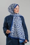 Saks Mavisi Desenli Şal Kesik Elyaf Dijital Baskılı Pamuksu Leopar - Hürrem Bone 202116_24
