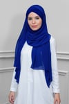 Saks Mavisi Pratik Hazır Geçmeli Bone Şal Şifon Kendinden Topuzlu İki Bantlı - Hürrem 1452