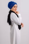Saks Mavisi Pratik Hazır Geçmeli Tesettür Bone Sandy Kumaş Taşlı - Hürrem 1456