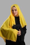 Sarı Nikah Namaz Başörtüsü Eşarp Kesik Elyaf Boncuklu Güpürlü - Hürrem Bone 202213_59