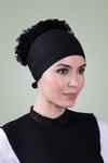 Siyah Arkadan Bağlamalı Tesettür Bone Viskon Kumaş Fırfır Bone - Hürrem 1006