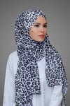 Siyah-Leopar Pratik Hazır Geçmeli Bone Şal Şifon Kendinden Topuzlu Desenli - Hürrem 1454