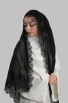 Siyah Nikah Namaz Başörtüsü Şal Şifon Boncuklu Güpürlü - Hürrem Bone 202131_01