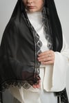 Siyah Nikah Namaz Başörtüsü Şal Şifon Boncuklu Güpürlü - Hürrem Bone 202131_01
