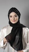 Siyah Pratik Hazır Geçmeli Bone Şal Şifon Kendinden Boneli Taşlı Elişi İşlemeli - Hürrem Bone 1450_01