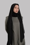 Siyah Pratik Hazır Geçmeli Şal Desenli Şifon Hijab Boneli - Hürrem Bone 2415_01