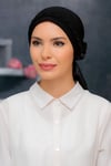 Siyah Pratik Hazır Geçmeli Tesettür Bone Sandy Kumaş Örgülü Güllü - Hürrem 1203