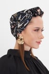 Siyah Pratik Hazır Geçmeli Tesettür Bone Kesik Elyaf Retro Desenli - Hürrem Bone 2409_01