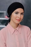 Siyah Pratik Hazır Geçmeli Tesettür Bone Sandy Kumaş Pileli Nervürlü Güllü - Hürrem 1806