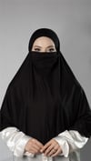 Siyah Pratik Hazır Geçmeli Tesettür Eşarp Şifon Kumaş Arkası Lastikli Peçeli - Hürrem Bone 2112_01