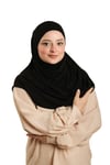 Siyah Pratik Hazır Geçmeli Tesettür Eşarp Viskon Boneli Büyük Boy - Hürrem Bone 1290BV_01