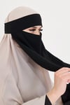Siyah Tesettür Tek Katlı Peçe Medine İpeği Arkadan Bağlamalı - Hürrem Bone 1026_01