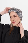 Taş Pratik Hazır Geçmeli Tesettür Bone Kesik Elyaf Retro Desenli - Hürrem Bone 2409_46