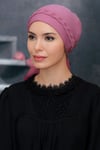 Violet Pratik Hazır Geçmeli Tesettür Bone Sandy Kumaş Örgülü Güllü - Hürrem 1203