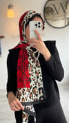 KIRMIZI LEOPAR DESEN VUAL İPEK ŞAL