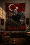 Atatürk, Anıtkabir ve Kurt Temalı Duvar Örtüsü  Afişi Kalın Kumaş 