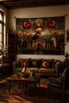 Fatih Sultan Mehmet ve Osmanlı Temalı Duvar Örtüsü  Afişi Kalın Kumaş 