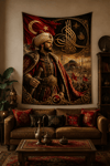 Fatih Sultan Mehmet ve Tuğra Temalı Duvar Örtüsü  Afişi Kalın Kumaş 