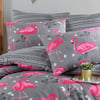 Flamingo Desenli Gri Çift Kişilik Nevresim Takımı