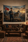 Vagonik Atatürk ve Bozkurt Duvar Örtüsü Afişi Kalın Kumaş