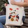 Vagonik Maneki Neko Şans Kedisi Uzak Doğu Baskılı Ham Bez Kanvas Çanta 240 Gr.