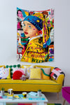 Vagonik Pop Art Johannes Vermeer İnci Küpeli Kız Grafiti Duvar Örtüsü Halısı