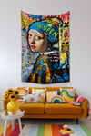 Vagonik Pop Art Johannes Vermeer İnci Küpeli Kız 2 Grafiti Duvar Örtüsü Halısı