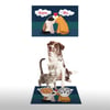 Vagonik Water Food Kedi Köpek Dolunay Desenli Dijital Baskılı 35x50cm Dekoratif Çok Amaçlı Iç Ve Dış Kapı Paspası Mama Paspası