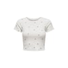Desenli Bisikelt Yaka Kaın Crop T-shirt