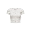 Desenli Bisikelt Yaka Kaın Crop T-shirt