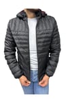 Erkek Kapitone Çizgili Desenli Kapüşonlu Slim Fit Şişme Casual Mont