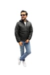 Erkek Kapitone Çizgili Desenli Kapüşonlu Slim Fit Şişme Casual Mont