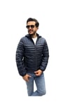 Erkek Kapitone Çizgili Desenli Kapüşonlu Slim Fit Şişme Casual Mont